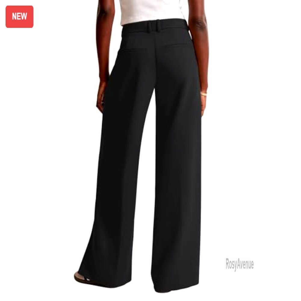 High Waisted Wide Leg Work Pants with Pockets Business Casual Trousers - Picture 4 of 7